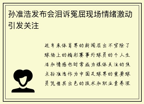 孙准浩发布会泪诉冤屈现场情绪激动引发关注